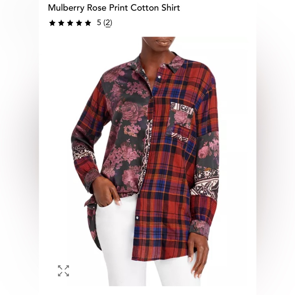 Johnny Was Mulberry Rose Floral Plaid button down Shirt